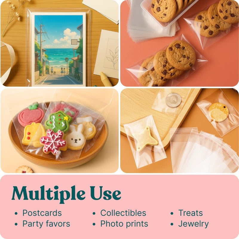 Pack It Chic 4" X 6" Self Sealing Cellophane Bags (200 Pack) - Clear Cookie Bags With Seal for Baked Goods Packaging, Cookie Wrappers, Bakery Packaging, Bake Sale, Candy, Treats, Goodies, Gifts, Party Favors - Image 5